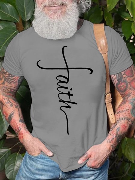 

Men's Religious Belief Funny Graphic Print Casual Crew Neck Text Letters Cotton T-Shirt, Light gray, T-shirts