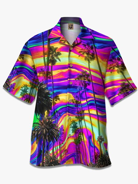

Coconut Tree Colorful Sky Short Sleeve Aloha Shirt, Multicolor, Short Sleeve Shirts