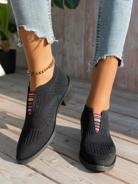 

Plus Size Split Joint Casual Mesh Fabric Deep Mouth Shoes, Black, Flats