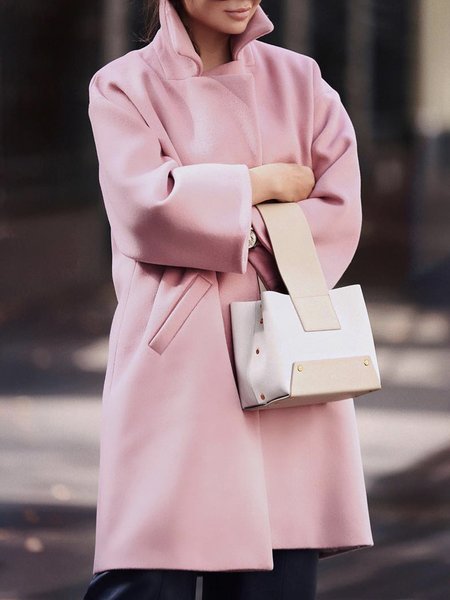 

Long sleeve Plain Lapel Collar Regular Fit Elegant Overcoat, Pink, Coats