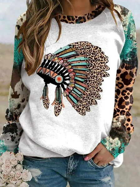 

Women's Sweatshirt Vintage Ethnic Leopard Tribal Home Round Neck Long Sleeve, Multicolor, Sweatshirts & Hoodies