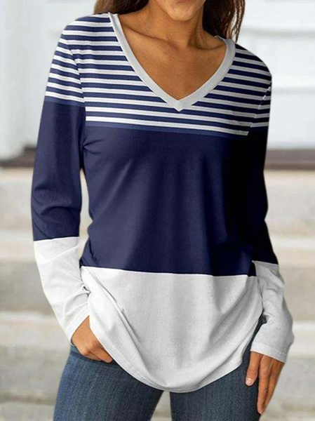 

Casual Color Block V Neck T-Shirt, Multicolor, T-Shirts