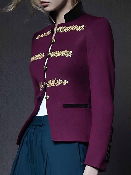 Urban Regular Fit Embroidery Color Block Jacket, Fuchsia, Jackets