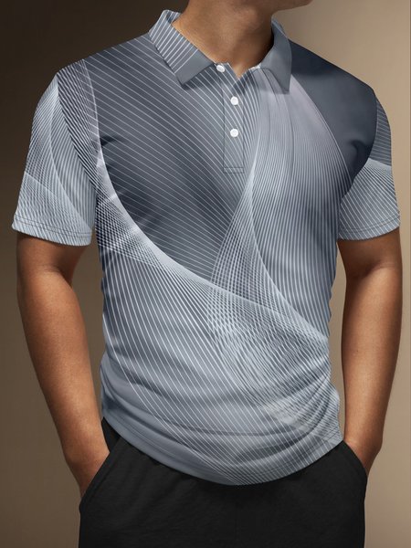 

Geometric Check Button Short Sleeve Polo, Gray, Polo Shirts