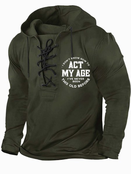 

Men’s I Don’t Know How To Act My Age I’ve Never Been This Old Before Regular Fit Half Open Collar Casual Text Letters Sweatshirt, Army green, Hoodies&Sweatshirts
