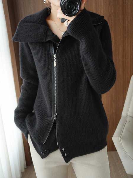 

Long sleeve Loose Casual Plain Sweater Coat, Black, Cardigans