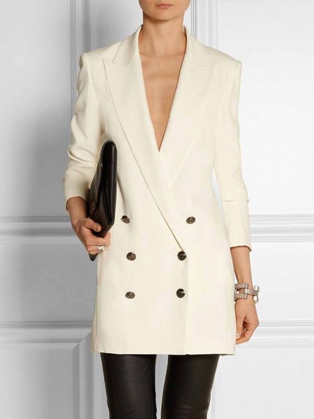 

Lapel Collar Loose Urban Long Sleeve Double Breasted Blazer, Off white, Blazers
