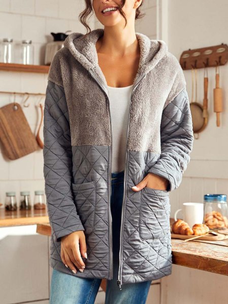 

Casual Split Joint Plain Loose Fleece Coat, Gray, Outerwear