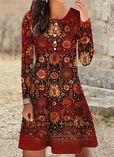 

Women's Vintage Casual Abstract Print Dress, As picture, Dresses