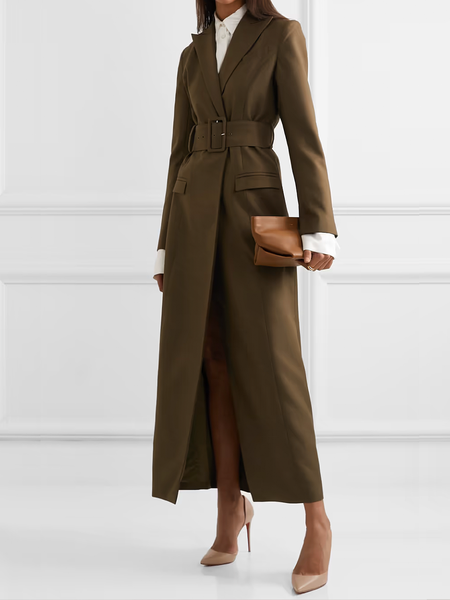 

Urban Lapel Collar h: Long sleeve Regular Fit Plain Long Overcoat, Army green, Blazers