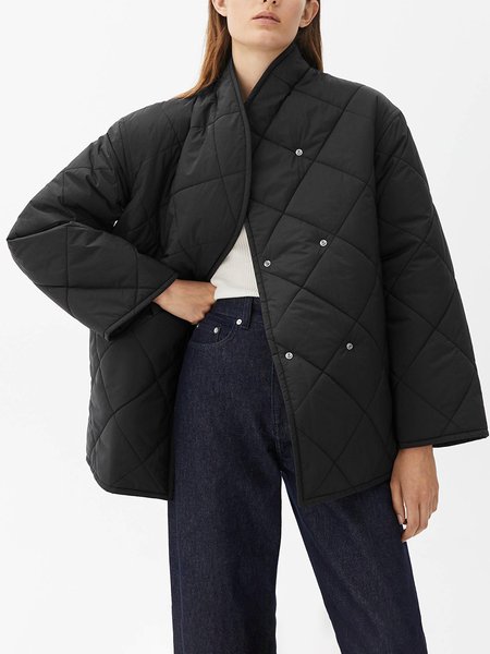 

Plain Loose Simple Long sleeve Fleece Coat, Black, Others