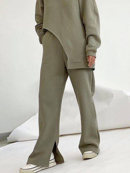 

Plain Loose Casual Mid Waist Pants, As picture, Pants