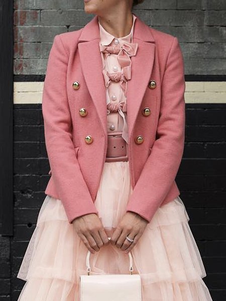 

Plain Elegant Regular Fit Lapel Collar Long Sleeve Blazer, Pink, Blazers