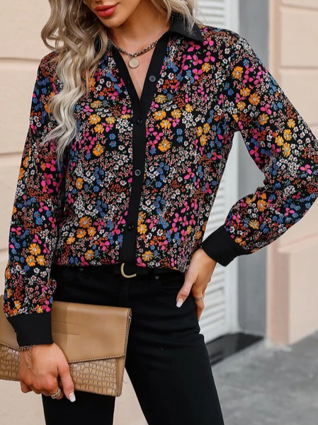 

Shirt Collar Cotton-Blend Casual Loose Blouse, Multicolor, Shirts & Blouses