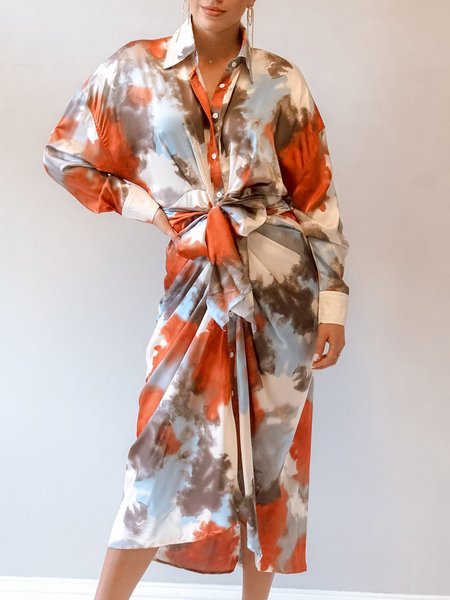 

Casual Loose Tie-Dye Pattern Buttoned Dress, Multicolor, Dresses