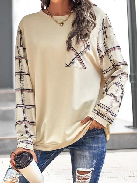

Plaid Panel Flap Pocket Sweatshirt, Light khaki, Sweatshirts & Hoodies