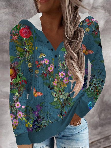 

Hoodie Regular Fit Casual Floral Sweatshirt, Blue, Sweatshirts & Hoodies