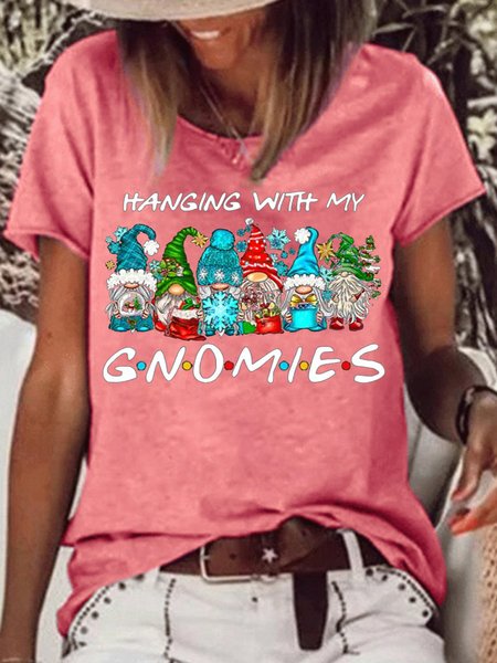 

Women's Hanging With My Gnomies Christmas Shirt Gnome Christmas T-Shirt, Red, T-shirts