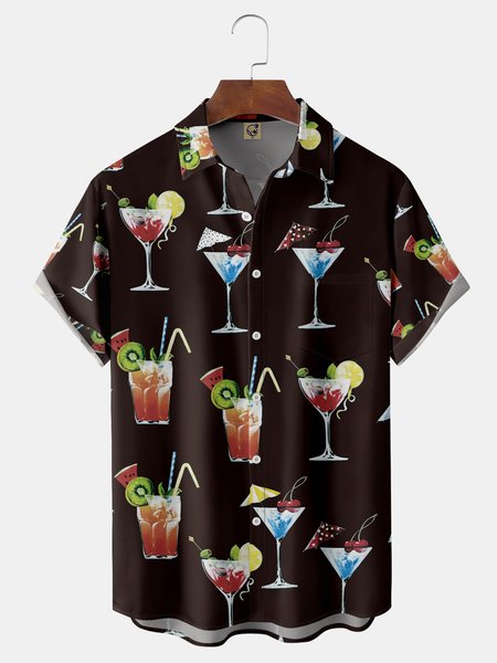 

Cocktail Chest Pocket Short Sleeve Hawaiian Shirt, Black, Short Sleeve Shirts