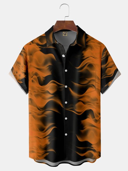 

Flame Chest Pocket Short Sleeve Casual Shirt, Black, Men Shirts