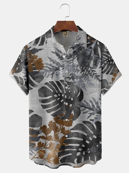 

Monstera Chest Pocket Short Sleeve Hawaiian Shirt, Gray, Short Sleeve Shirts