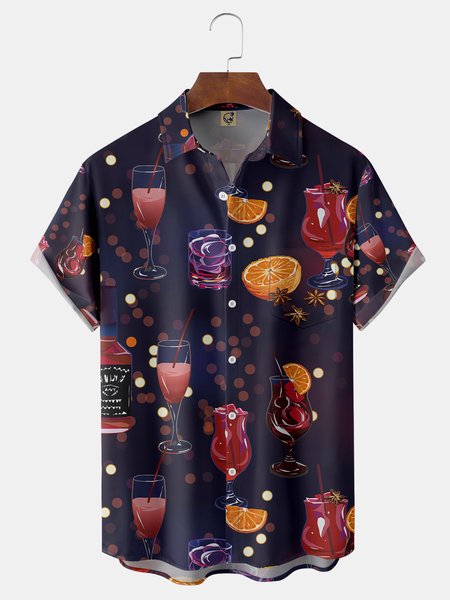 

Cocktail Chest Pocket Short Sleeve Hawaiian Shirt, Purple, Men Shirts