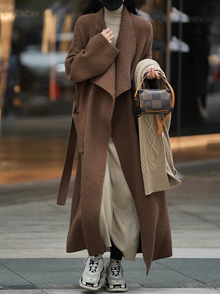 

Loose Simple Long sleeve Shawl Collar Sweater Coat, Coffee, Cardigans
