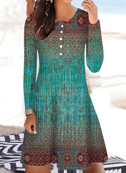 

Women's vintage Print Casual Dress, As picture, Dresses