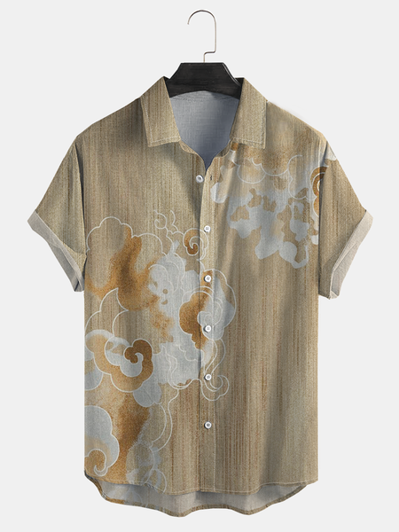

Ukiyoe Cloud Pattern Short Sleeve Casual Shirt, As picture, Men Shirts