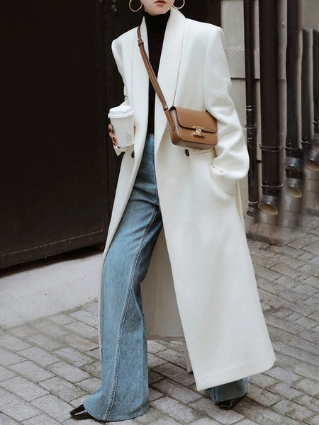 

Shawl Collar Plain Simple Loose Long Overcoat, White, Coats