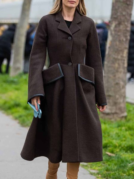 

Elegant Regular Fit Plain Pockets Overcoat, Brown, Coats