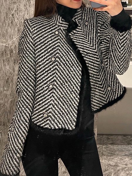 

Stand Collar Urban Plain Loose Jacket, Black-grey, Jackets