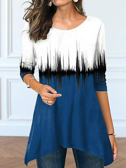 

Casual Crew Neck Ombre Regular Fit Top, Blue, Tops