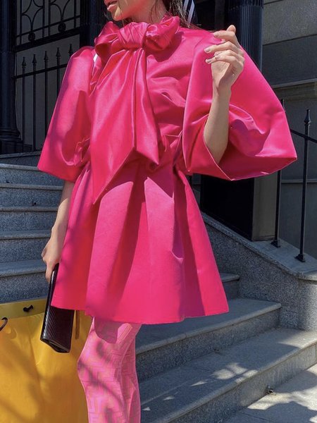 

Plain Elegant Loose Half Sleeve Mini Party Dress, Rose red, Mini Dresses