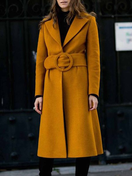 

Lapel Collar Elegant Regular Fit Plain Coat, Orange, Others
