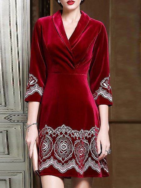 

Elegant Floral Lace Velvet Dress, Red, Dresses