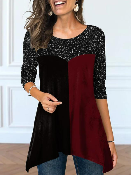 

Color Block Crew Neck Casual Regular Fit Top, Multicolor, Tops