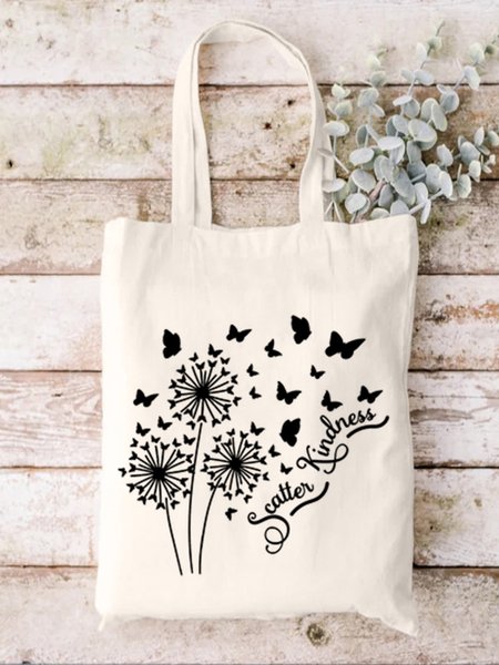 

Scatter Kindness Plant Graphic Casual Shopping Tote Bag, White, Bags