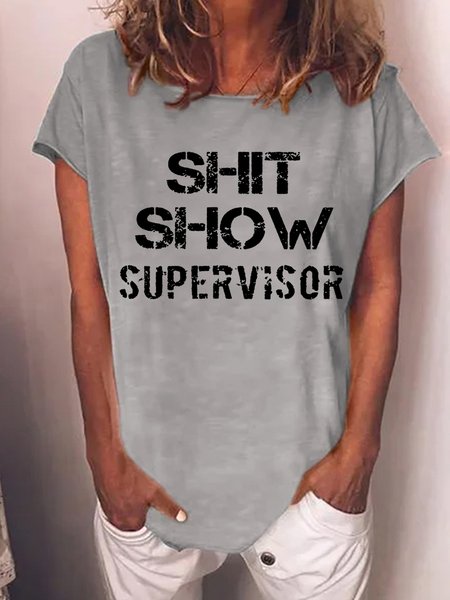 

Women's Funny Word Shit Show Supervisor Loose Casual T-Shirt, Gray, T-shirts