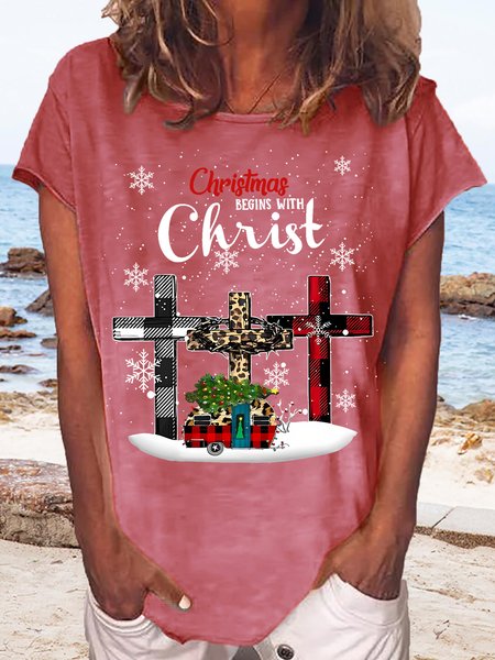 

Women's Christmas Begin With Christ Casual T-Shirt, Red, T-shirts