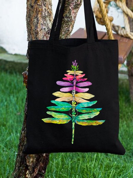 

Different Colors of Dragonfly Animal Graphic Casual Shopping Tote Bag, Black, Bags