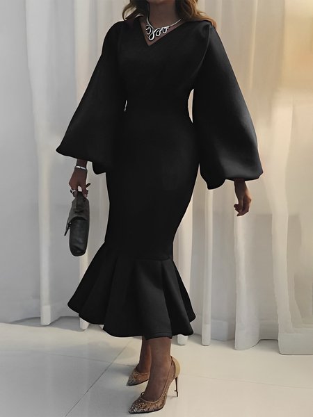 

Elegant Tight V Neck Long Sleeve Maxi Party Dress, Black, Maxi Dresses