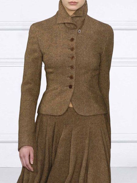 

Regular Fit Buttoned Elegant Plain Long Sleeve Jacket, Brown, Jackets