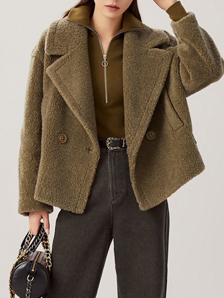 

Urban Lapel Collar Plain Teddy Jacket, Brown, Cardigans