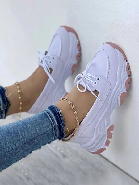 

Plus Size Lace-up Decor Casual Slip On Platform Shoes, White, Sneakers