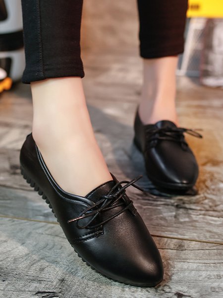 

Solid Casual Simple Commuter Lace Up Flat Shoes, Black, Flats