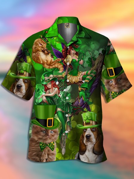 

St. Patrick's Day Short Sleeve Shirt, Green, Men Shirts
