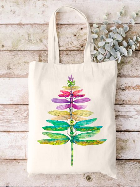 

Different Colors of Dragonfly Animal Graphic Casual Shopping Tote Bag, White, Bags