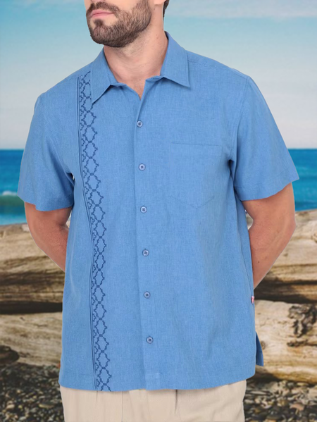 

Tribal Chest Pocket Short Sleeve Bowling Shirt, As picture, Men Shirts