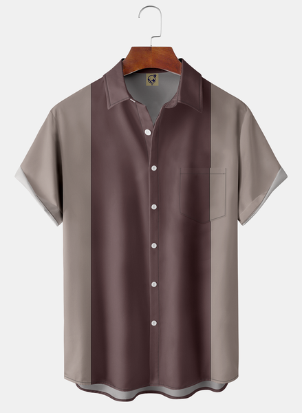 

Geometry Chest Pocket Short Sleeve Bowling Shirt, Burgundy, Men Shirts
